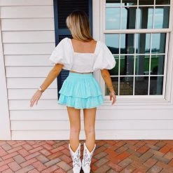 Triple Threads New Arrivals Sheen Puff Sleeve Top - White