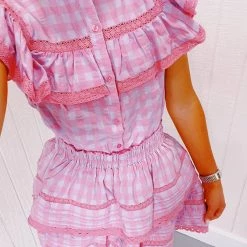 Triple Threads The GINGHAM Lacey Set - Pink / TOP