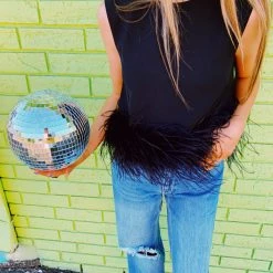 Triple Threads Tops Fly Away Feather Top - Black