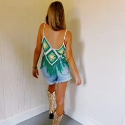 DREAMERS BY DEBUT Bahama Mama Crochet Tank - Green/White New Arrivals
