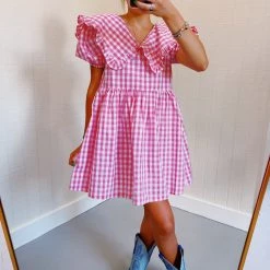 BACON LETTUCE TOMATO New Arrivals Beautiful Girly Dress - Pink Gingham