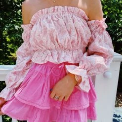 CLOUD TEN New Arrivals Pink Roses Off Shoulder Top