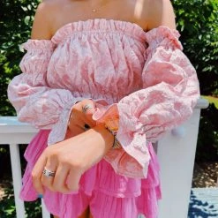 CLOUD TEN New Arrivals Pink Roses Off Shoulder Top