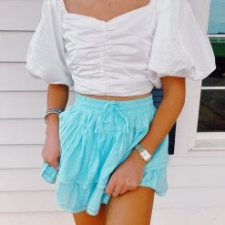 Triple Threads New Arrivals Sheen Puff Sleeve Top - White