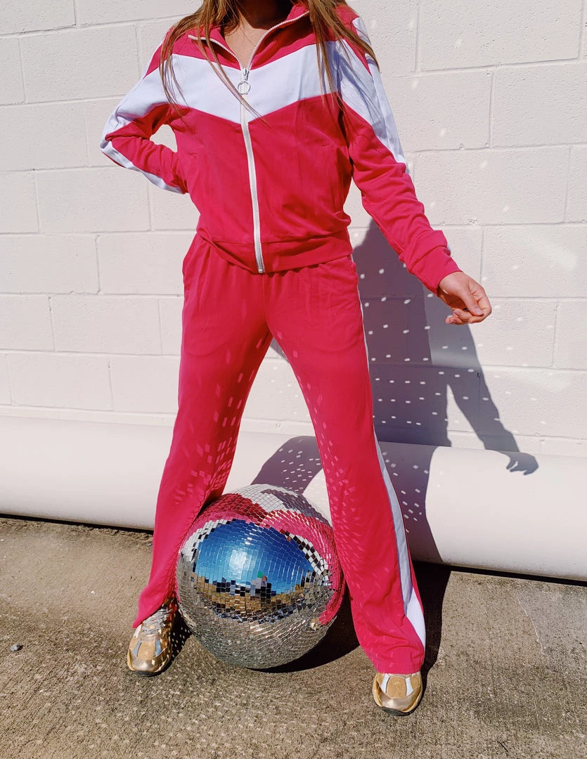 RIVIR Chevron Track Suit 2 Piece SET - Pink Jumpsuits + Rompers