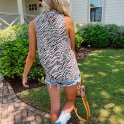 ENTRO New Arrivals Zebra Cowl Neck Top