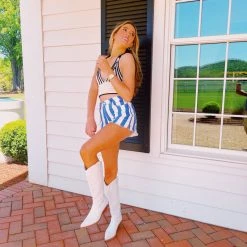 SAINTS AND HEARTS Striped Denim Shorts Bottoms