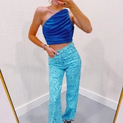 PINK RIPPLE City Walk One Shoulder Top - Blue