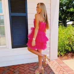 MABLE Had Me At Cocktails Tulle Dress - Hot Pink