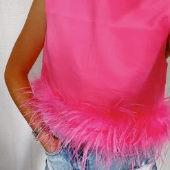 Triple Threads Tops Fly Away Feather Top - Neon Pink
