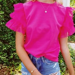 Triple Threads New Arrivals Ruffle Tulle Tee - Pink