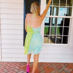 STRUT & BOLT Breezy Baby Dress - Lime/Airy Blue