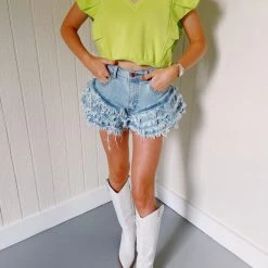 VIBRANT MIU Catch Me If You Can Shorts - Light Wash Bottoms