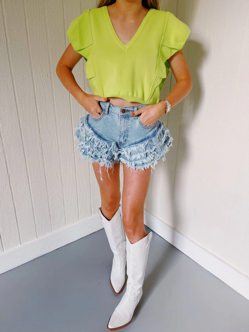 VIBRANT MIU Catch Me If You Can Shorts - Light Wash Bottoms