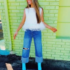 Triple Threads Tops Fly Away Feather Top - White