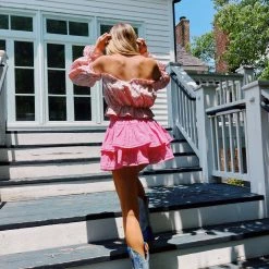 CLOUD TEN New Arrivals Pink Roses Off Shoulder Top