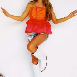 Triple Threads Colorblock Top - Orange/Red Tops