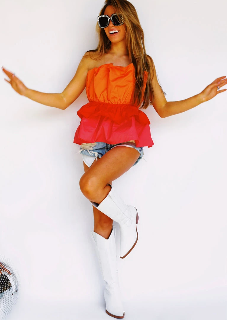 Triple Threads Colorblock Top - Orange/Red Tops