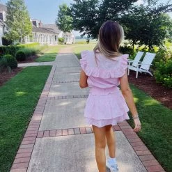 Triple Threads The Lacey Romper/Dress - Pink