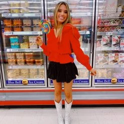 Triple Threads Poplin Smocked Top - Red Tops