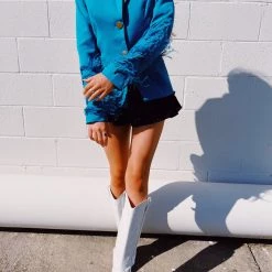 Triple Threads Peacock Blazer - Teal Blue Solid Tops