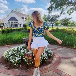 ENTRO Tops Fool For You Top - Blue/Yellow Floral
