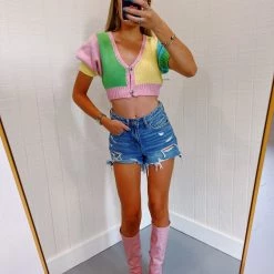 CLOUD TEN Color-block Girly Cardigan Tops