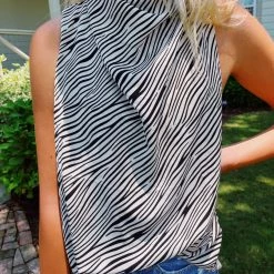 ENTRO New Arrivals Zebra Cowl Neck Top