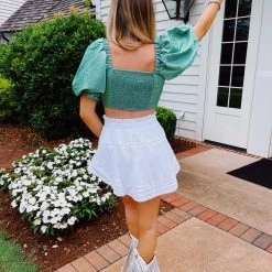 Triple Threads Sheen Puff Sleeve Top - Sage