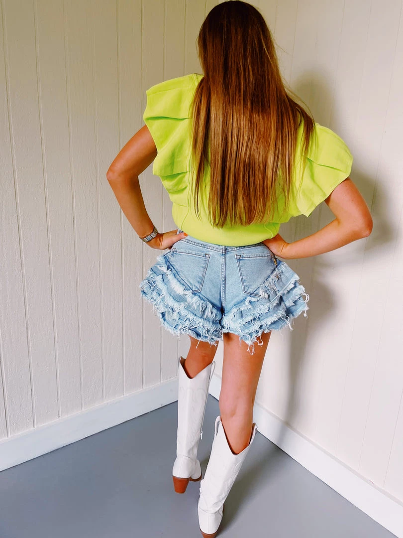 VIBRANT MIU Catch Me If You Can Shorts - Light Wash Bottoms