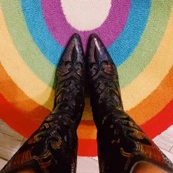 Triple Threads Shoes Disco Cowgirl Boots - Black With Blue Iridescent Details