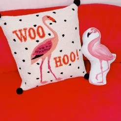 Peking Handicraft Flamingo Woo Hoo Hook Pillow ROOM DECOR