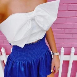 Triple Threads Tops Big Ribbon Crop Top - White