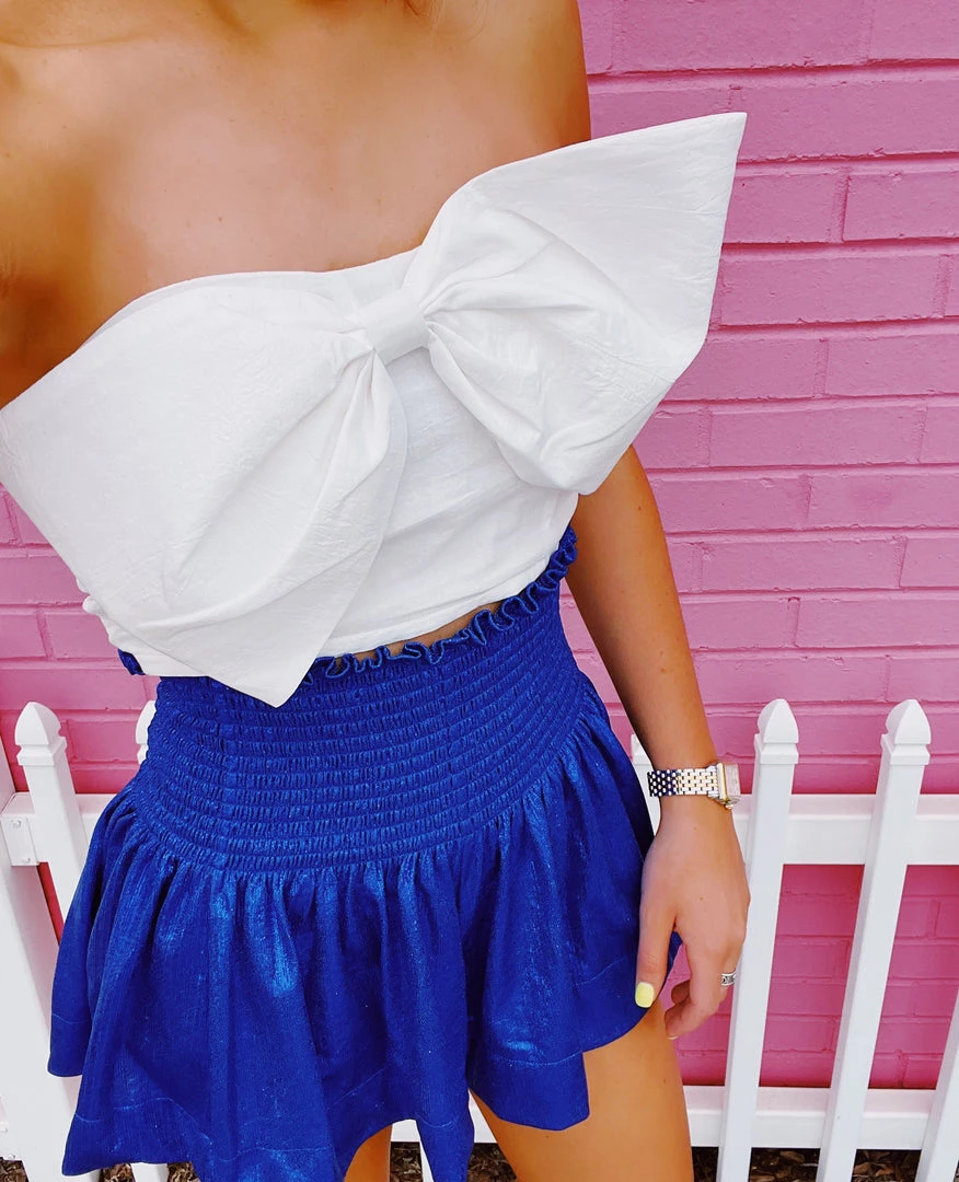 Triple Threads Tops Big Ribbon Crop Top - White