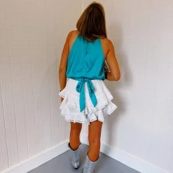 Triple Threads Mock Neck Satin Top - Aqua Tops