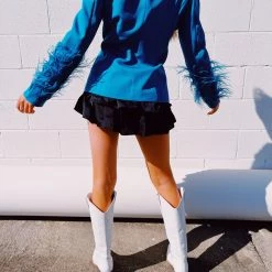 Triple Threads Peacock Blazer - Teal Blue Solid Tops