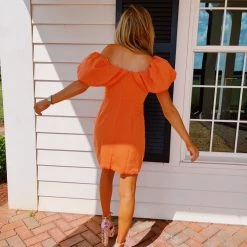 DO+BE Zendaya Puff Sleeve Dress - Orange Short Dresses
