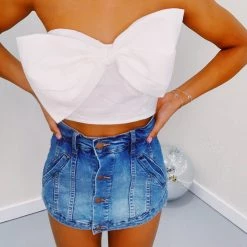 Triple Threads Tops Big Ribbon Crop Top - White