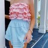 MABLE Rows Of Ruffle Top - Peach