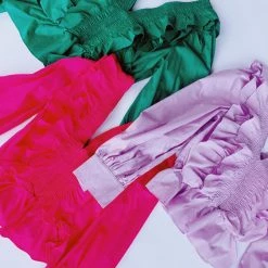 Triple Threads Poplin Smocked Top - Green Tops