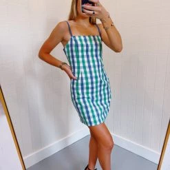 IDEM DITTO New Arrivals Checkered Dress - Green/Blue