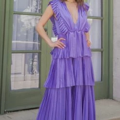 STRUT & BOLT Dresses Plunge Pleated Dress - Lilac