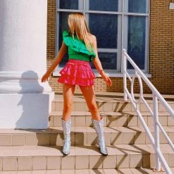 Triple Threads Tops Green Ruffle Bodysuit