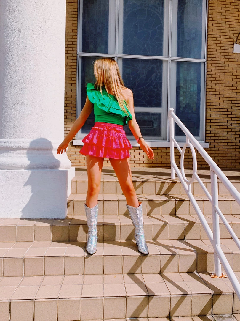 Triple Threads Tops Green Ruffle Bodysuit