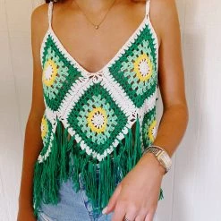 DREAMERS BY DEBUT Bahama Mama Crochet Tank - Green/White New Arrivals