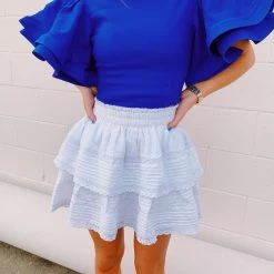 Triple Threads Butterfly Sleeve Top - Blue-Curvy