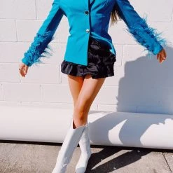 Triple Threads Peacock Blazer - Teal Blue Solid Tops