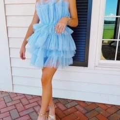 MABLE Dresses Had Me At Cocktails Tulle Dress - Dusty Blue