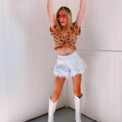 Triple Threads Tops Ruffle Polka Dot Tank - Tan