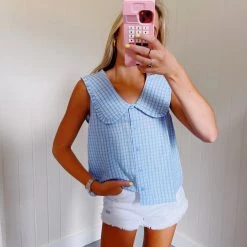 DAY + MOON Big Collared Blouse - Light Blue